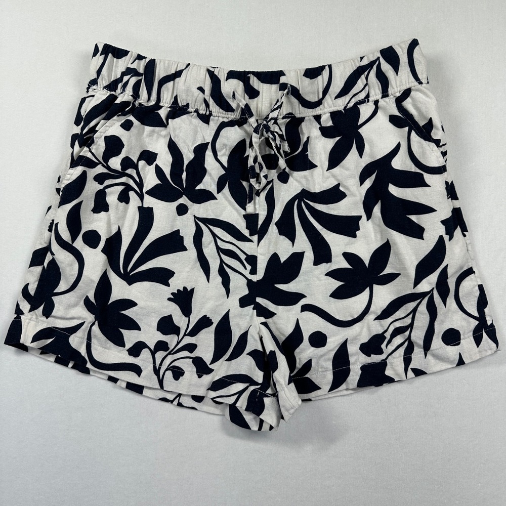 New Botanical Linen Blend Floral Shorts Sz M Tropical Time & Tru Coastal Navy - Picture 2 of 9